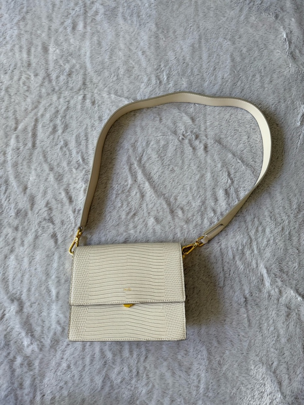 JW PEI Ivory Textured Shoulder Bag with Gold Hardware